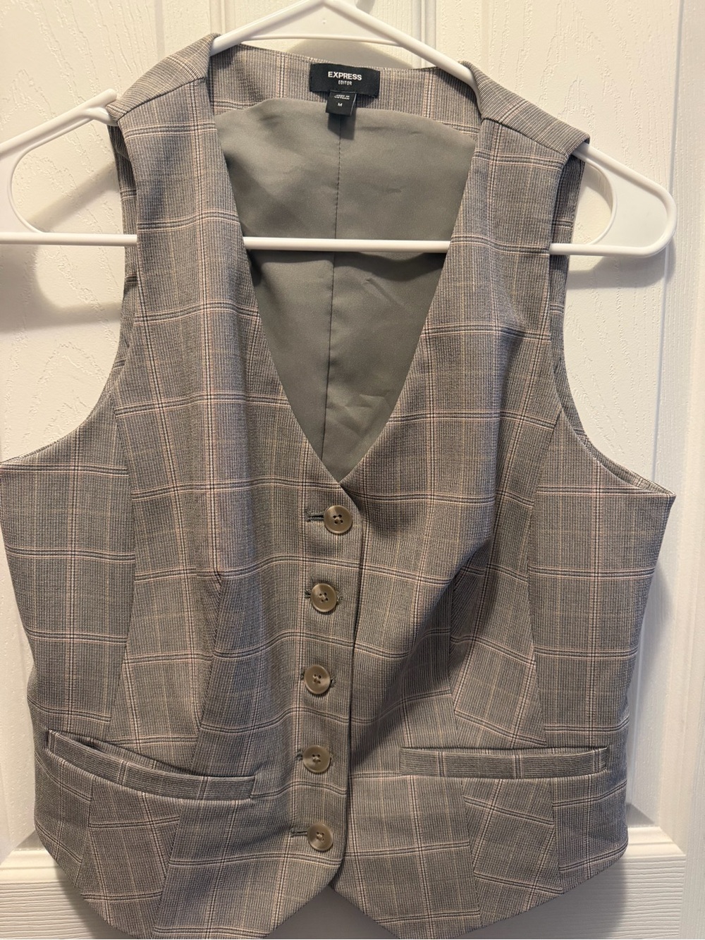 Express Plaid Tailored Vest in Gray with Subtle Taupe Windowpane